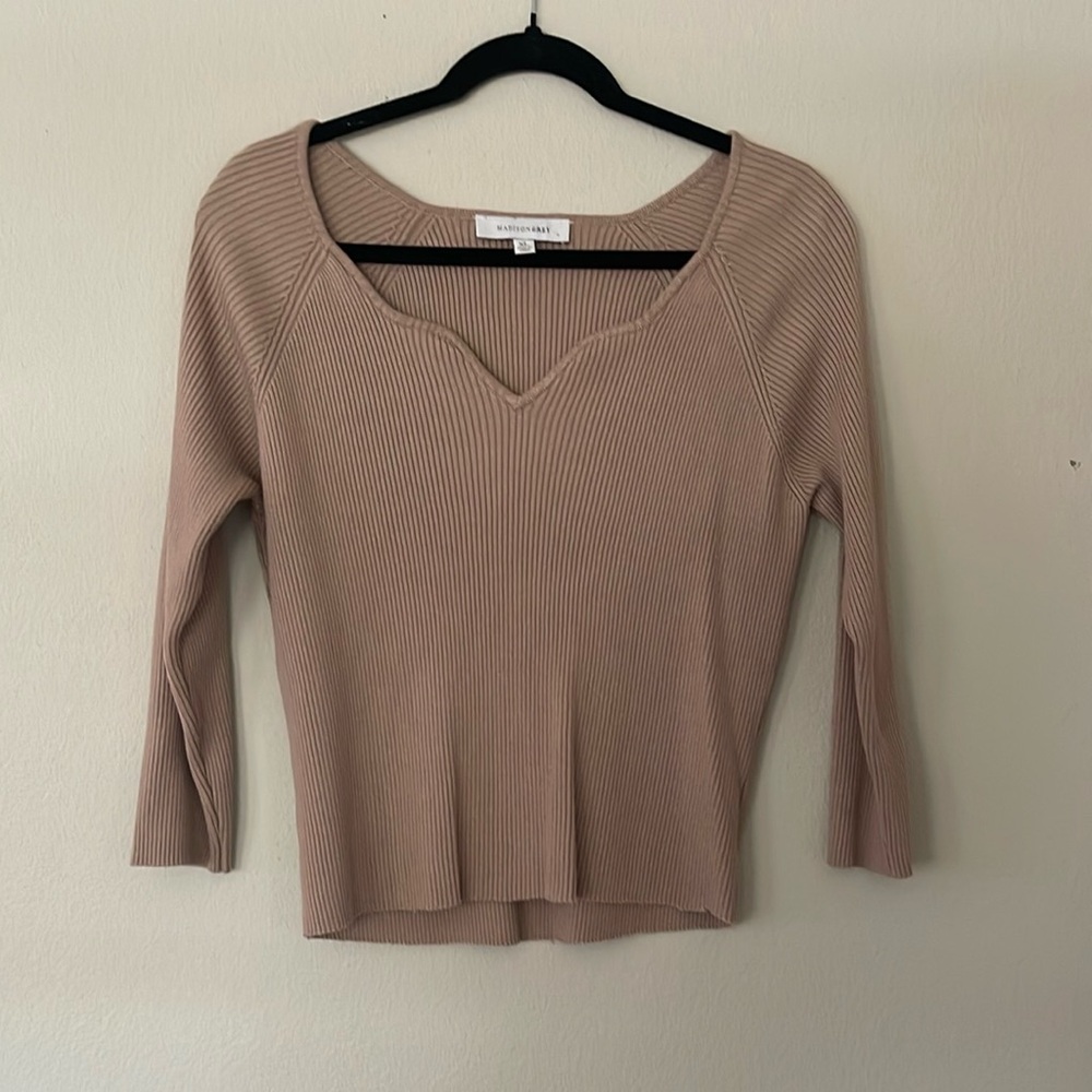 Ribbed Tan Long Sleeve Top Size XL - Picture 1 of 4